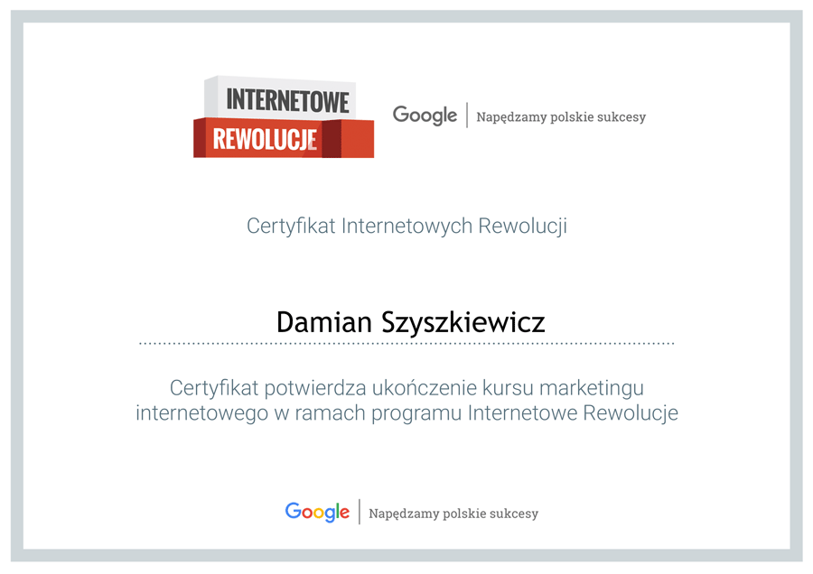 Certyfikat kursu marketingowego