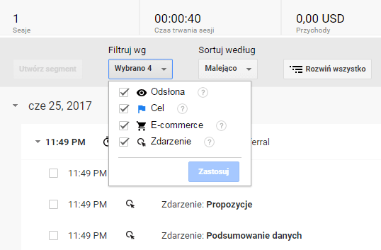 Eksplorator użytkownika - filtry imp