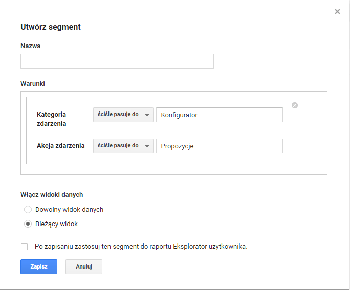 Eksplorator uzytkownika - tworzenie segmentu