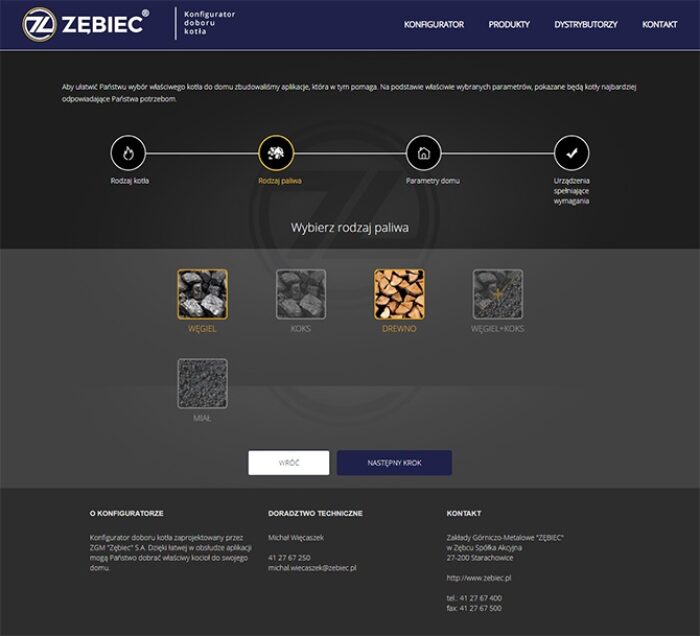 Zębiec Konfigurator krok 2