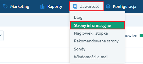 Dodawanie strony informacyjnej Widok zakładki z opcją dodania strony informacyjnej