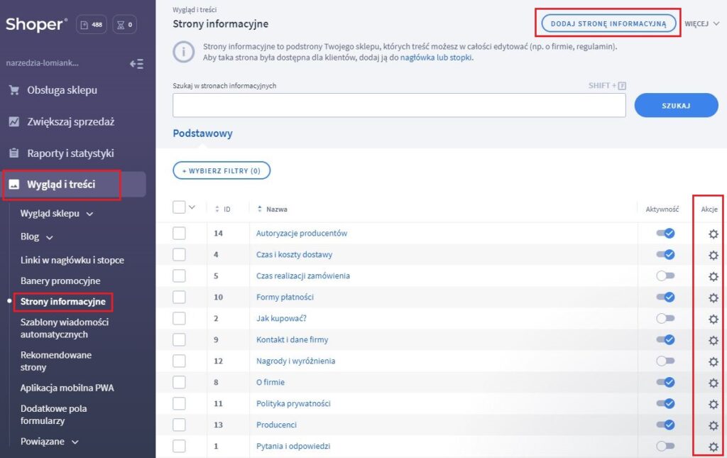 Wygląd i treści - Strony informacyjne